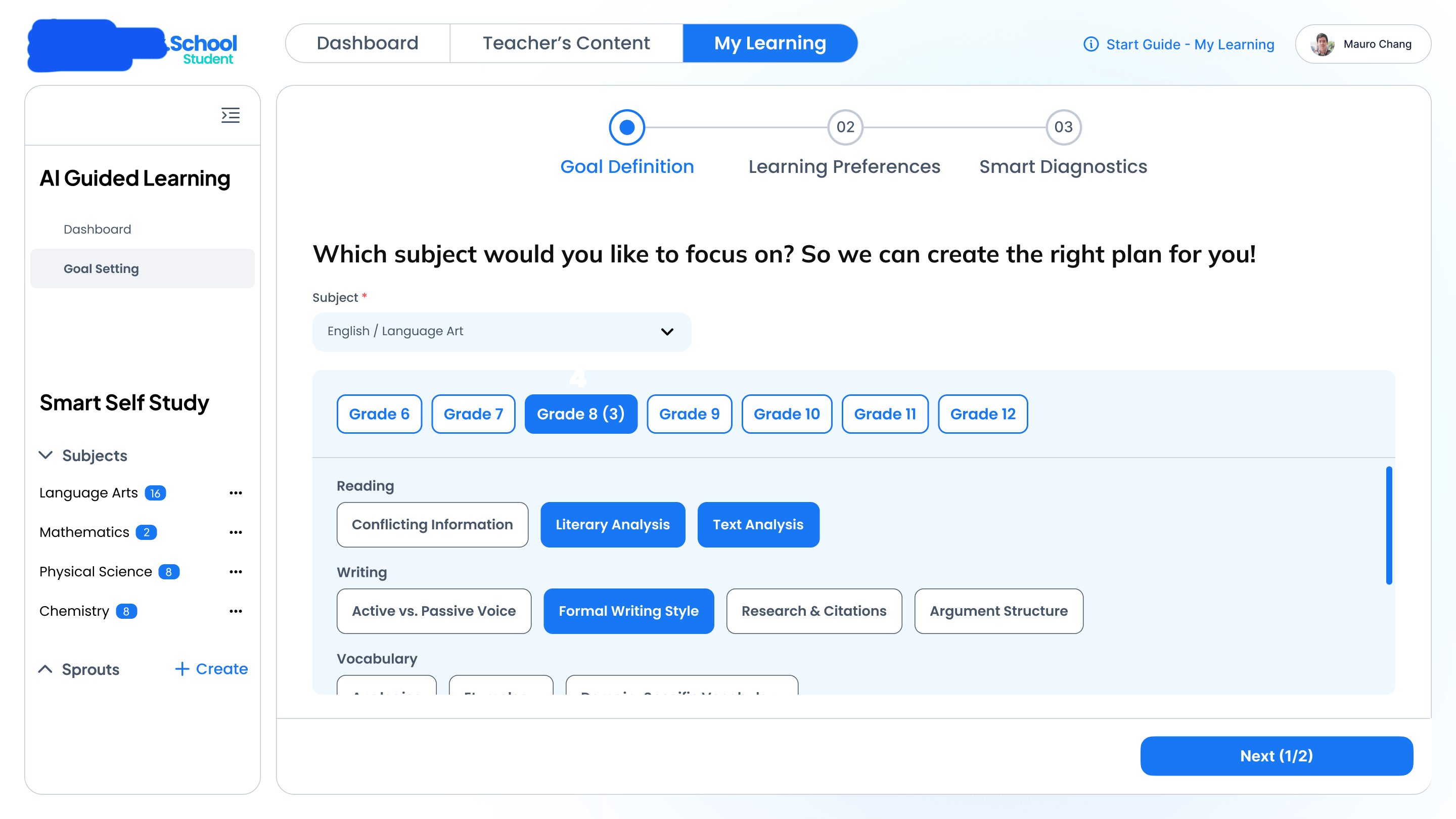 Student Dashboard 設計畫面