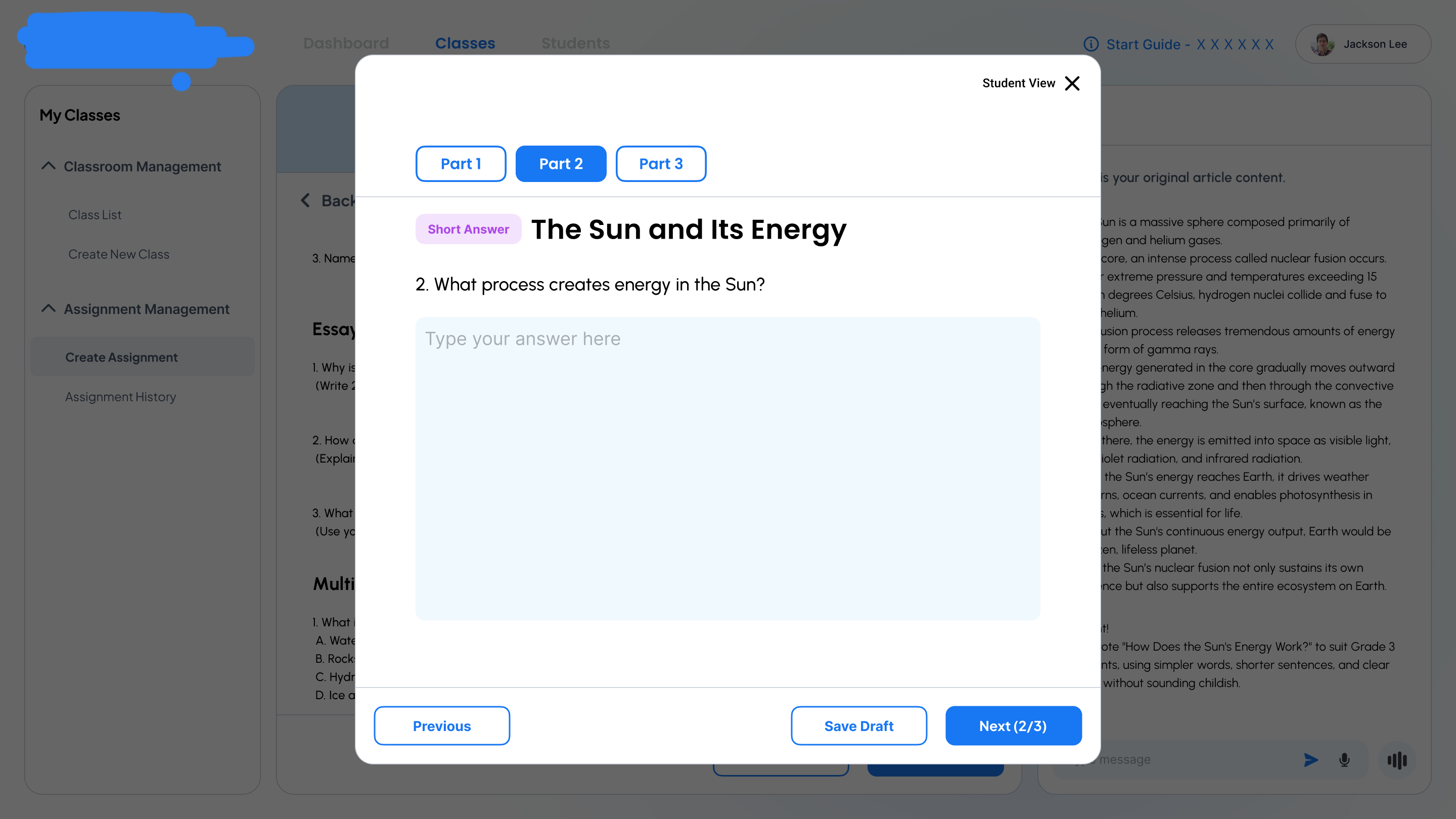 Student Dashboard 設計畫面