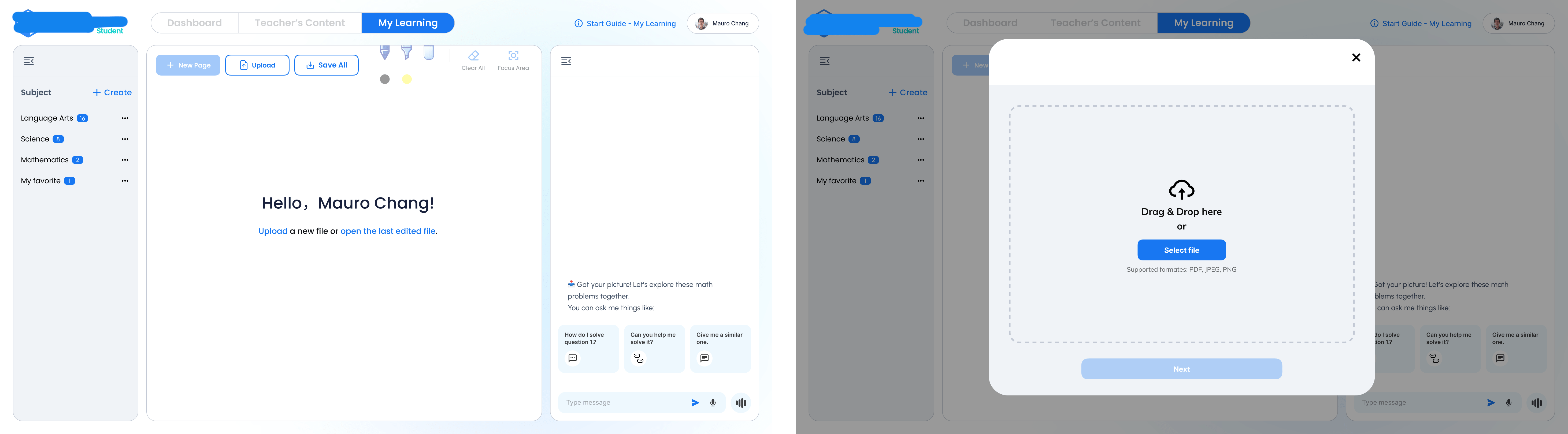 Student Dashboard 設計畫面